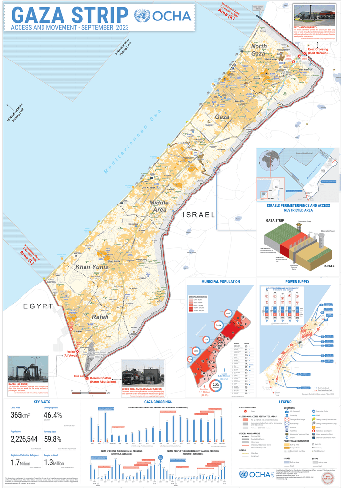 Gaza Map Strip by UN Ocha published in 2023