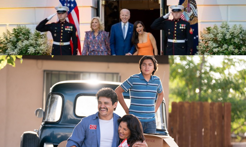 1st image: Jill Biden, Joe Biden, & Eva Longoria. 2nd image: Movie scene with Richard, Judy & Lucky